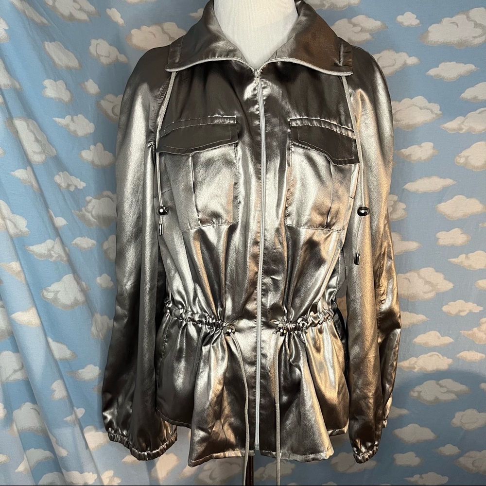 Trina Turk metallic silver zip up jacket Size 8